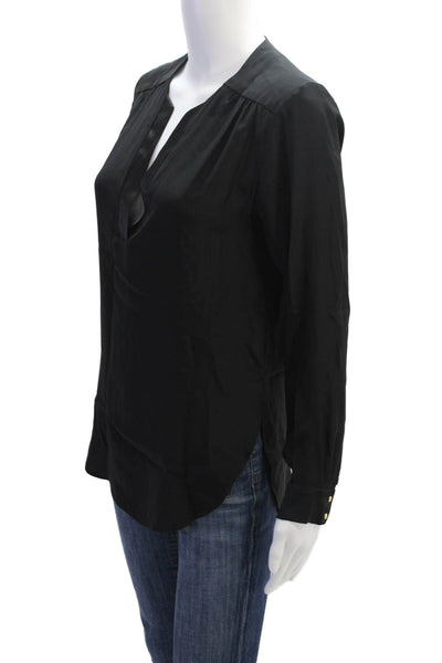 Amanda Uprichard Womens Silk Long Sleeve Y-Neck Blouse Top Black Size PP