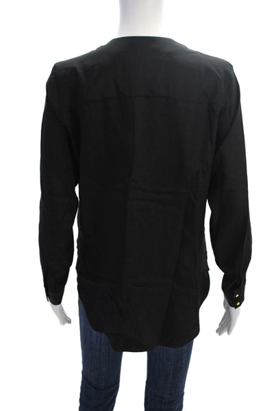 Amanda Uprichard Womens Silk Long Sleeve Y-Neck Blouse Top Black Size PP