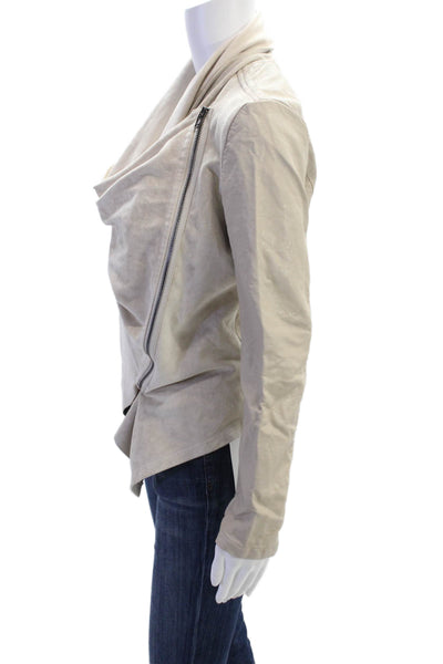 BLANKNYC Womens Asymmetrical Zippered Collared Basic Jacket Beige Size XS