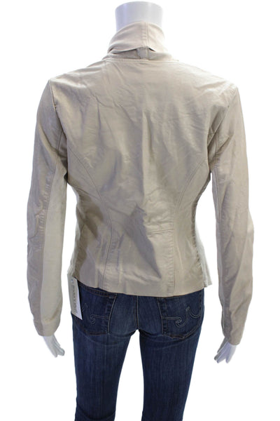 BLANKNYC Womens Asymmetrical Zippered Collared Basic Jacket Beige Size XS