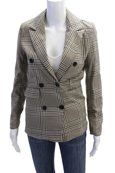 Princess Polly Womens Checkered Collared Double Breasted Blazer Beige Size 0