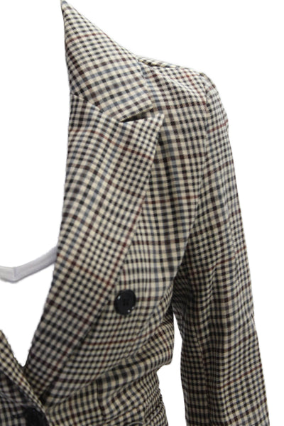 Princess Polly Womens Checkered Collared Double Breasted Blazer Beige Size 0