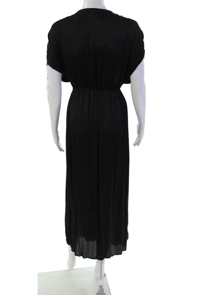 Zara Women's V-Neck Cut-Outs Ruched Sleeves Flare Maxi Dress Black Size S