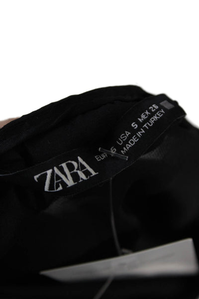 Zara Women's V-Neck Cut-Outs Ruched Sleeves Flare Maxi Dress Black Size S