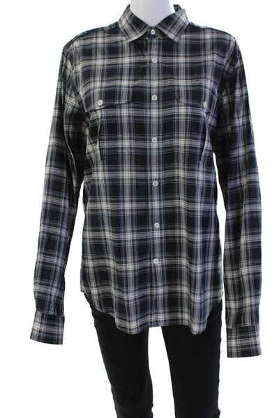 Theory Women's Long Sleeves Collared Button Down Plaid Shirt Size M