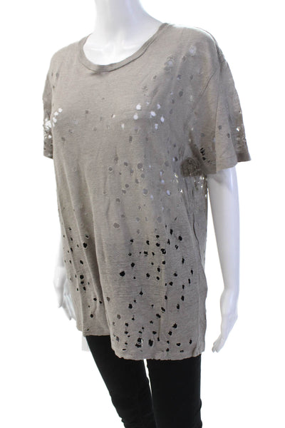 IRO Jeans Womens Linen Solid Distressed Short Sleeve T-Shirt Top Taupe Size M