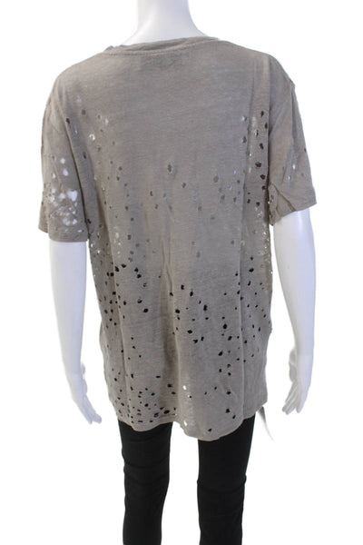 IRO Jeans Womens Linen Solid Distressed Short Sleeve T-Shirt Top Taupe Size M
