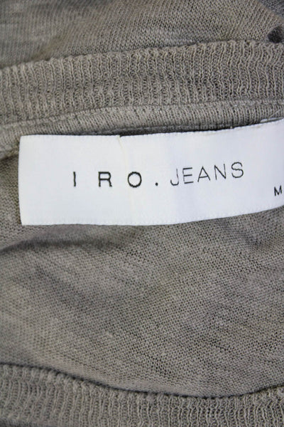 IRO Jeans Womens Linen Solid Distressed Short Sleeve T-Shirt Top Taupe Size M