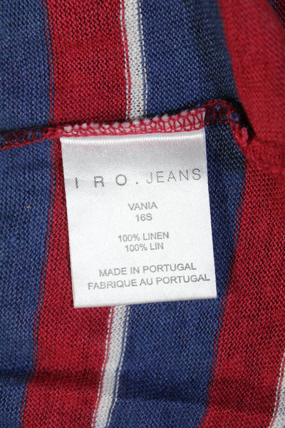 IRO Jeans Womens Linen Striped Distressed Short Sleeve T-Shirt Top Red Size XS