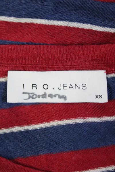 IRO Jeans Womens Linen Striped Distressed Short Sleeve T-Shirt Top Red Size XS