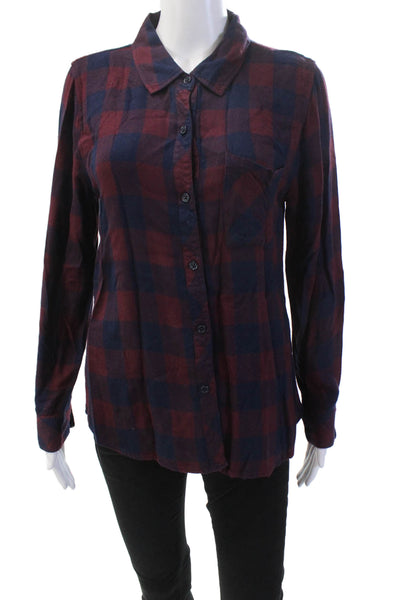 Rails Womens Checkered Collared Long Sleeve Button Up Blouse Top Burgundy Size M