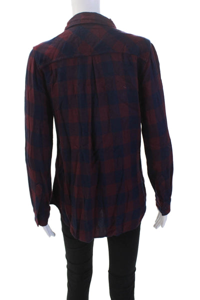 Rails Womens Checkered Collared Long Sleeve Button Up Blouse Top Burgundy Size M