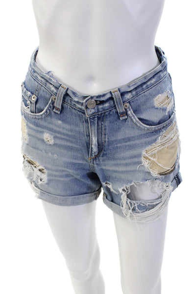 Rag & Bone Jean Womens Cotton Distressed Mid-Rise Denim Shorts Blue Size 25
