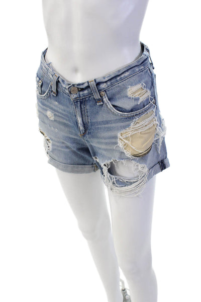 Rag & Bone Jean Womens Cotton Distressed Mid-Rise Denim Shorts Blue Size 25