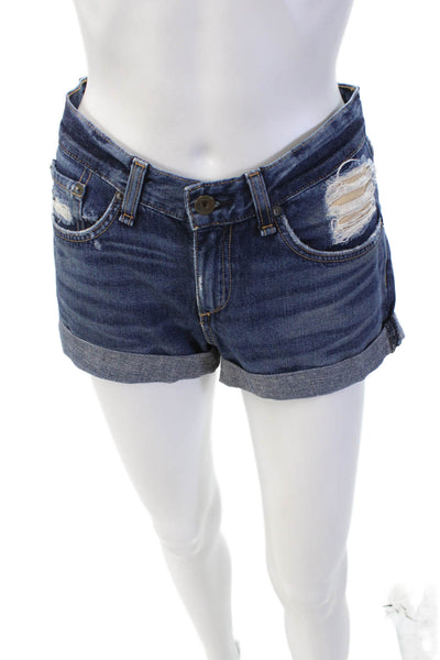 Rag & Bone Jean Womens Cotton Distressed Low-Rise Denim Shorts Blue Size 25