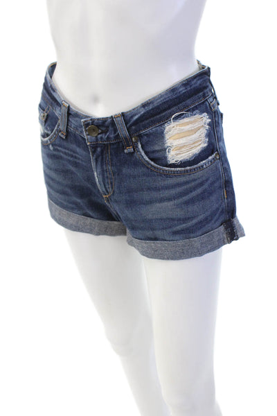 Rag & Bone Jean Womens Cotton Distressed Low-Rise Denim Shorts Blue Size 25