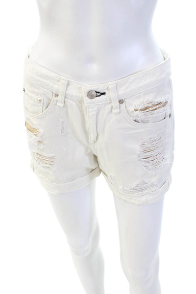 Rag & Bone Jean Womens Cotton Blend Distressed Denim Shorts White Size 24
