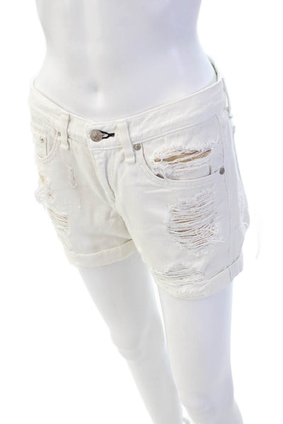 Rag & Bone Jean Womens Cotton Blend Distressed Denim Shorts White Size 24