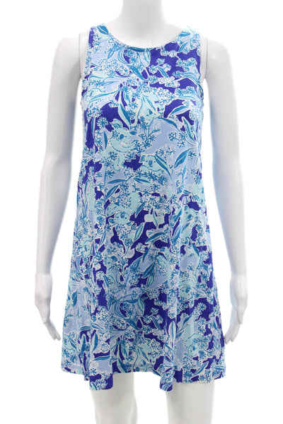 Lily Pulitzer Womens Cotton Floral Print Criss Cross Back Dress Blue Size XS