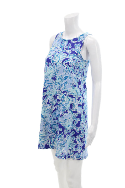 Lily Pulitzer Womens Cotton Floral Print Criss Cross Back Dress Blue Size XS