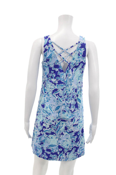 Lily Pulitzer Womens Cotton Floral Print Criss Cross Back Dress Blue Size XS