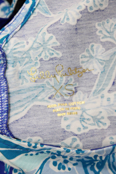 Lily Pulitzer Womens Cotton Floral Print Criss Cross Back Dress Blue Size XS