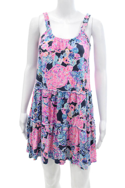 Lily Pulitzer Womens Cotton Round Neck Tiered Tank Dress Multicolor Size 2XS