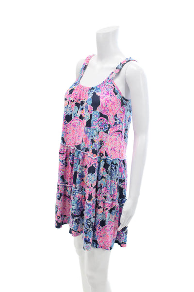 Lily Pulitzer Womens Cotton Round Neck Tiered Tank Dress Multicolor Size 2XS
