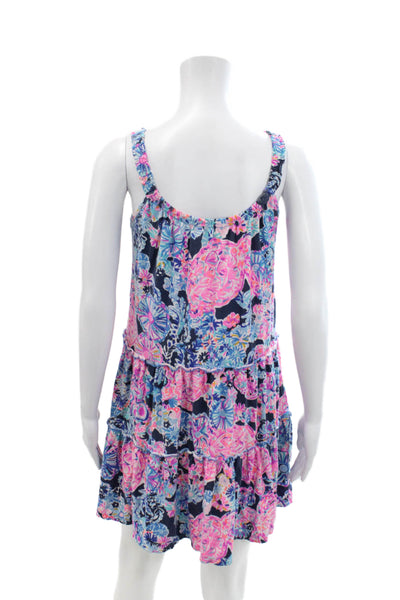 Lily Pulitzer Womens Cotton Round Neck Tiered Tank Dress Multicolor Size 2XS