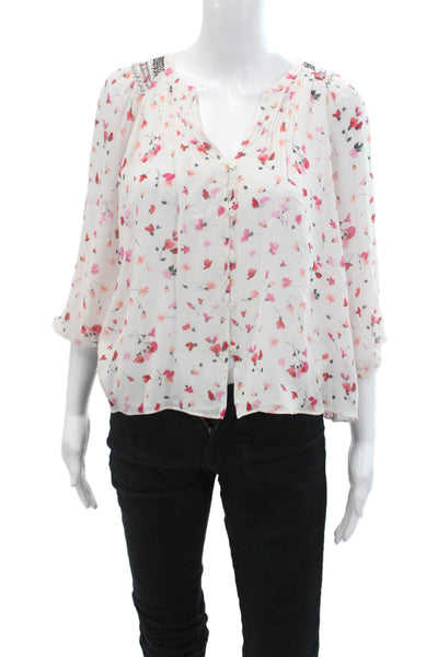 Joie Womens Silk Floral Print Lightweight Quarter Sleeve Blouse White Size XS