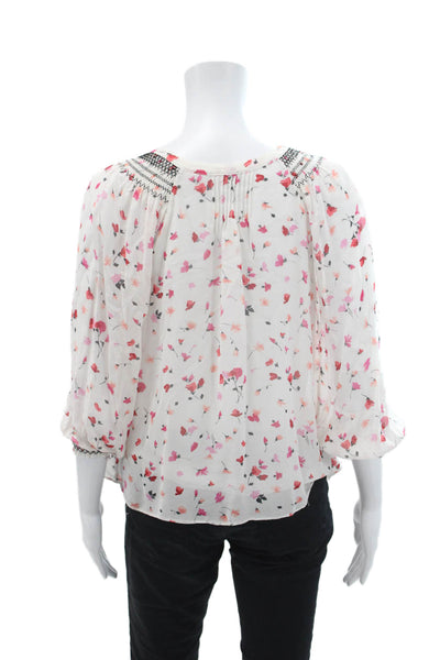 Joie Womens Silk Floral Print Lightweight Quarter Sleeve Blouse White Size XS