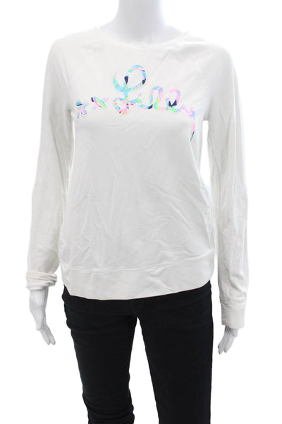 Lily Pulitzer Womens Cotton Blend Round Neck Pullover Sweatshirt White Size S