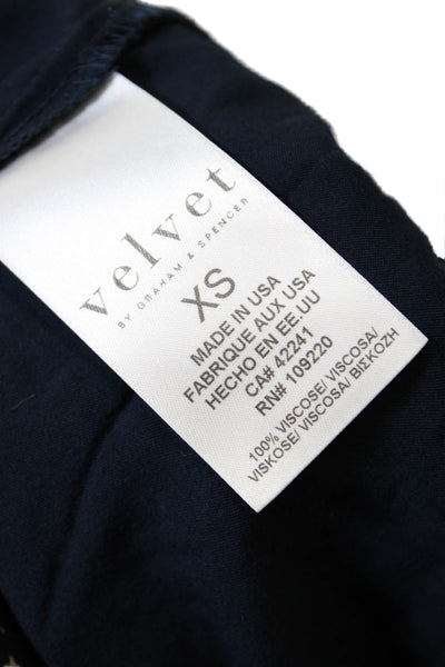 Velvet Womens Textured Long Sleeve Round Neck Star Print Blouse Navy Size XS
