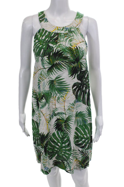 Tahari Womens Linen Leaf Print Halter Neck Trapeze Mini Dress Green Size S