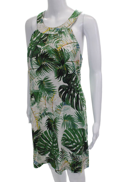 Tahari Womens Linen Leaf Print Halter Neck Trapeze Mini Dress Green Size S