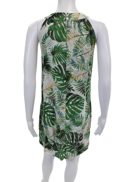 Tahari Womens Linen Leaf Print Halter Neck Trapeze Mini Dress Green Size S