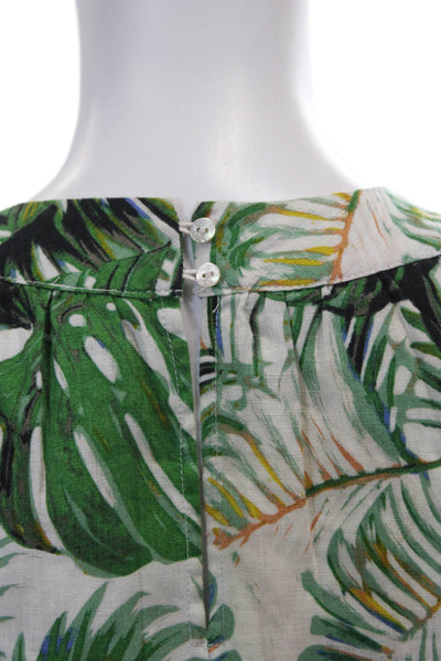 Tahari Womens Linen Leaf Print Halter Neck Trapeze Mini Dress Green Size S