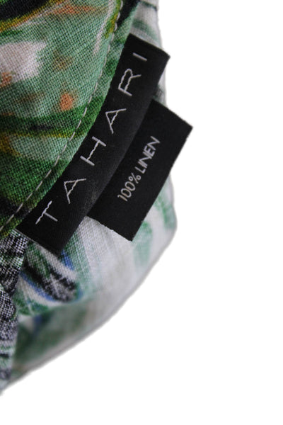Tahari Womens Linen Leaf Print Halter Neck Trapeze Mini Dress Green Size S