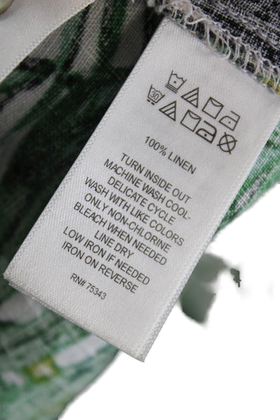 Tahari Womens Linen Leaf Print Halter Neck Trapeze Mini Dress Green Size S