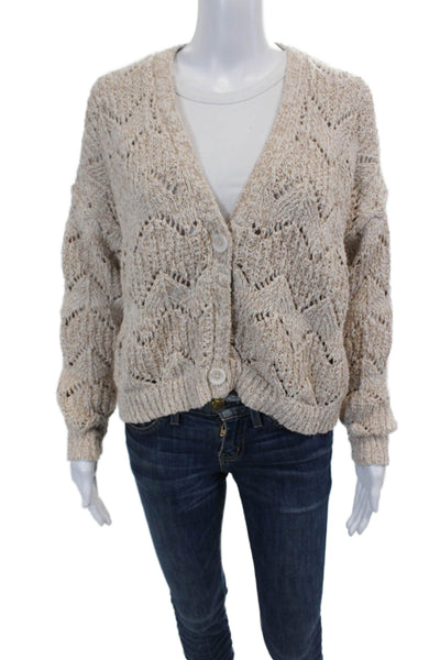 Cotton By Autumn Cashmere Womens V Neck Button Down Cardigan Beige Size XL