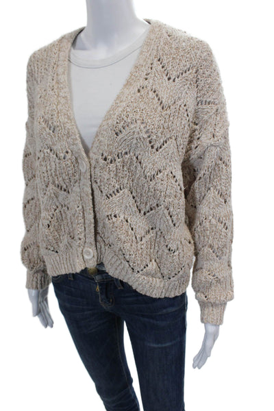 Cotton By Autumn Cashmere Womens V Neck Button Down Cardigan Beige Size XL
