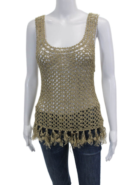 Calypso Womens Textured Scoop Neck Sleeveless Crochet Knit Tank Top Gold Tone Si
