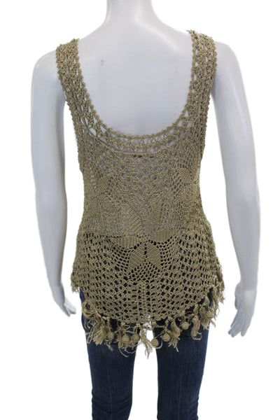 Calypso Womens Textured Scoop Neck Sleeveless Crochet Knit Tank Top Gold Tone Si
