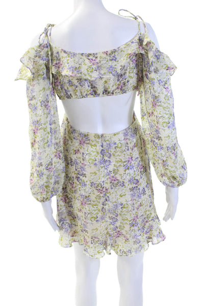 ASTR Womens Floral Sweetheart Neck Long Sleeve A-Line Mini Dress Green Size S