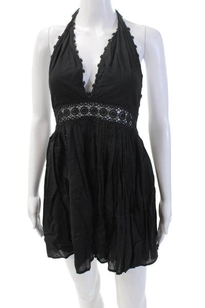 PilyQ Womens Halter Neck Sleeveless Tied A-Line Mini Dress Black XS/S