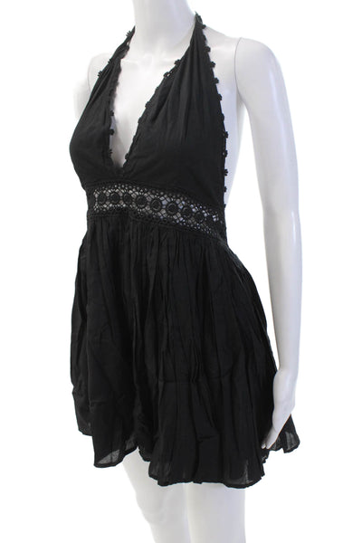 PilyQ Womens Halter Neck Sleeveless Tied A-Line Mini Dress Black XS/S