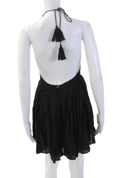 PilyQ Womens Halter Neck Sleeveless Tied A-Line Mini Dress Black XS/S
