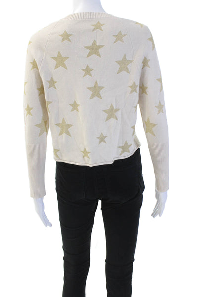 Chaser Womens Geometric V-Neck Cropped Pullover Knit Sweater Beige Size S