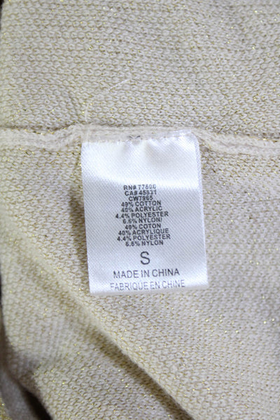 Chaser Womens Geometric V-Neck Cropped Pullover Knit Sweater Beige Size S