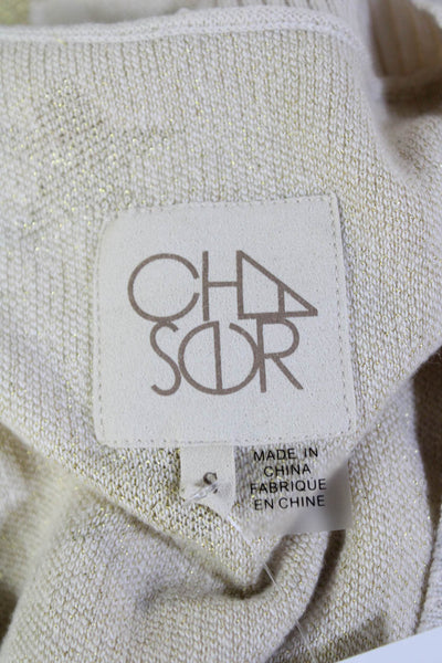 Chaser Womens Geometric V-Neck Cropped Pullover Knit Sweater Beige Size S
